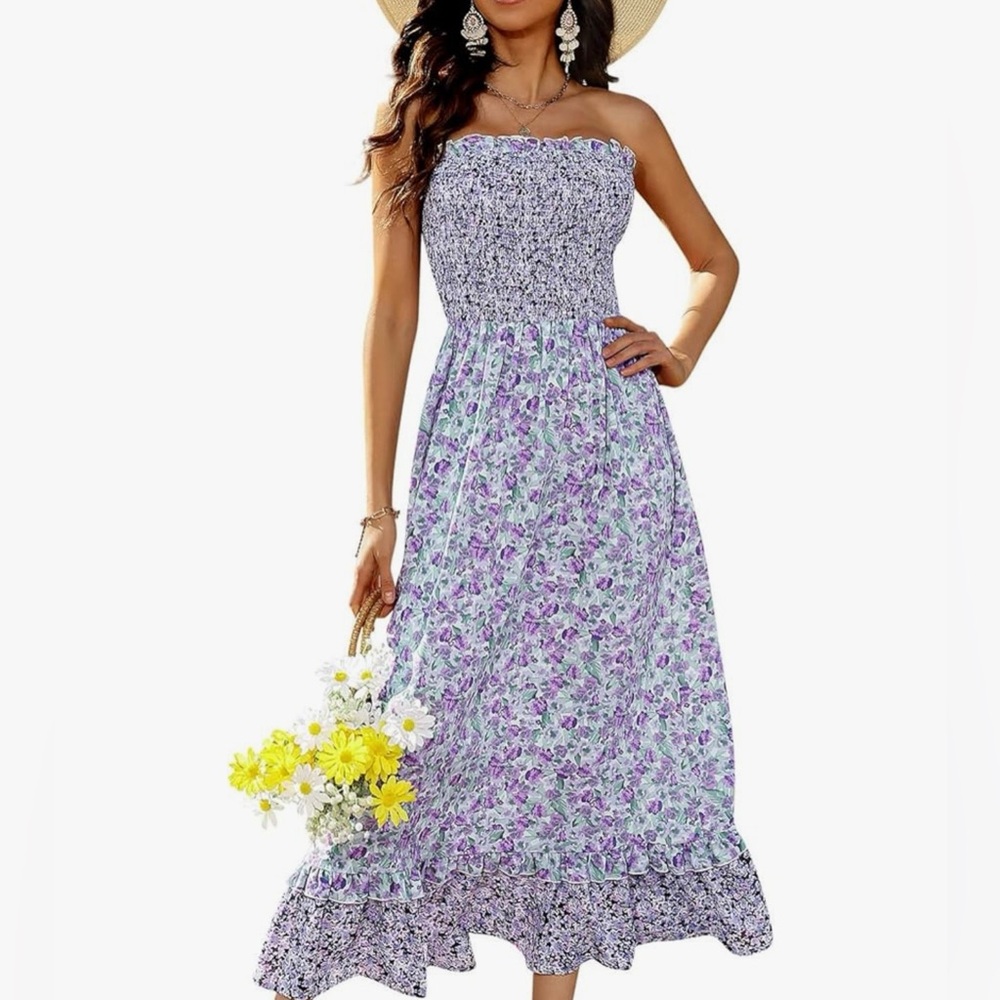 Kojooin Strapless Floral Maxi Dress